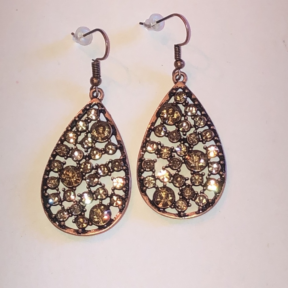 Copper-Tone Teardrop Crystal Boho Dangle Earrings